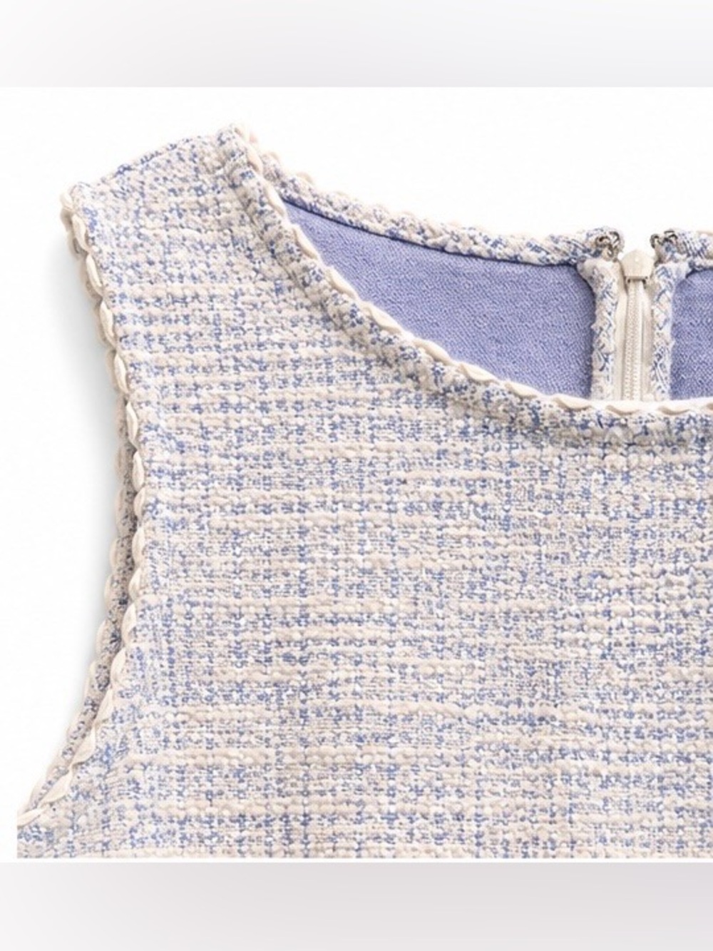 J.Crew Bouclé Tweed Sleeveless Top XXS | Blue & Cream Textured Shell - Picture 9 of 12